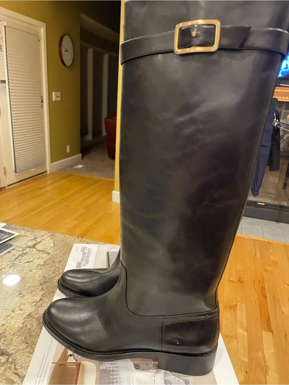 NWT PAIGE Black Leather Over-the-Knee Leather Boots